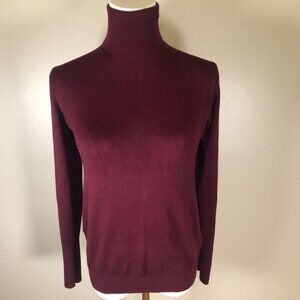 Zara Fine Knit Burgundy Turtleneck With Gold Studded Cuffs Size XL